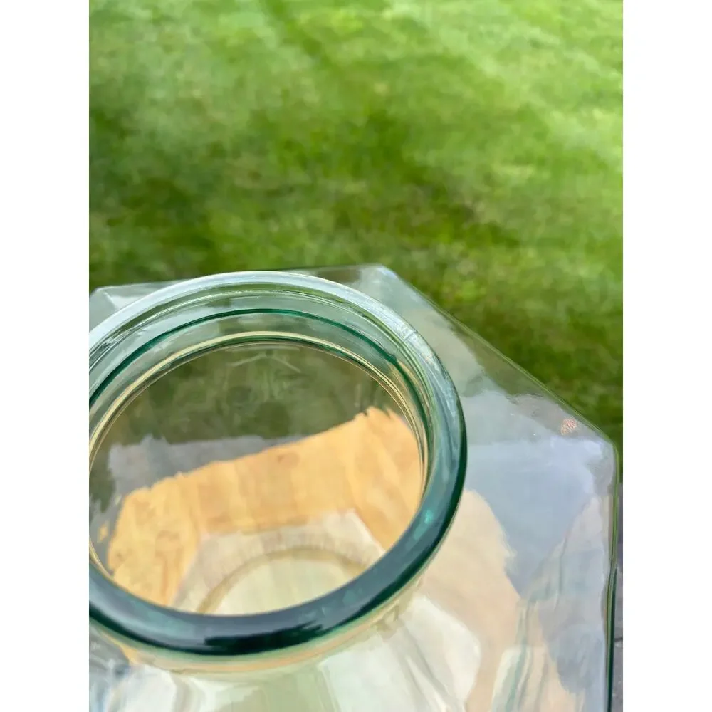 VTG Italian Hexagonal Water Dispenser 5 Gal Green Glass Brass Spigot 19” Tall